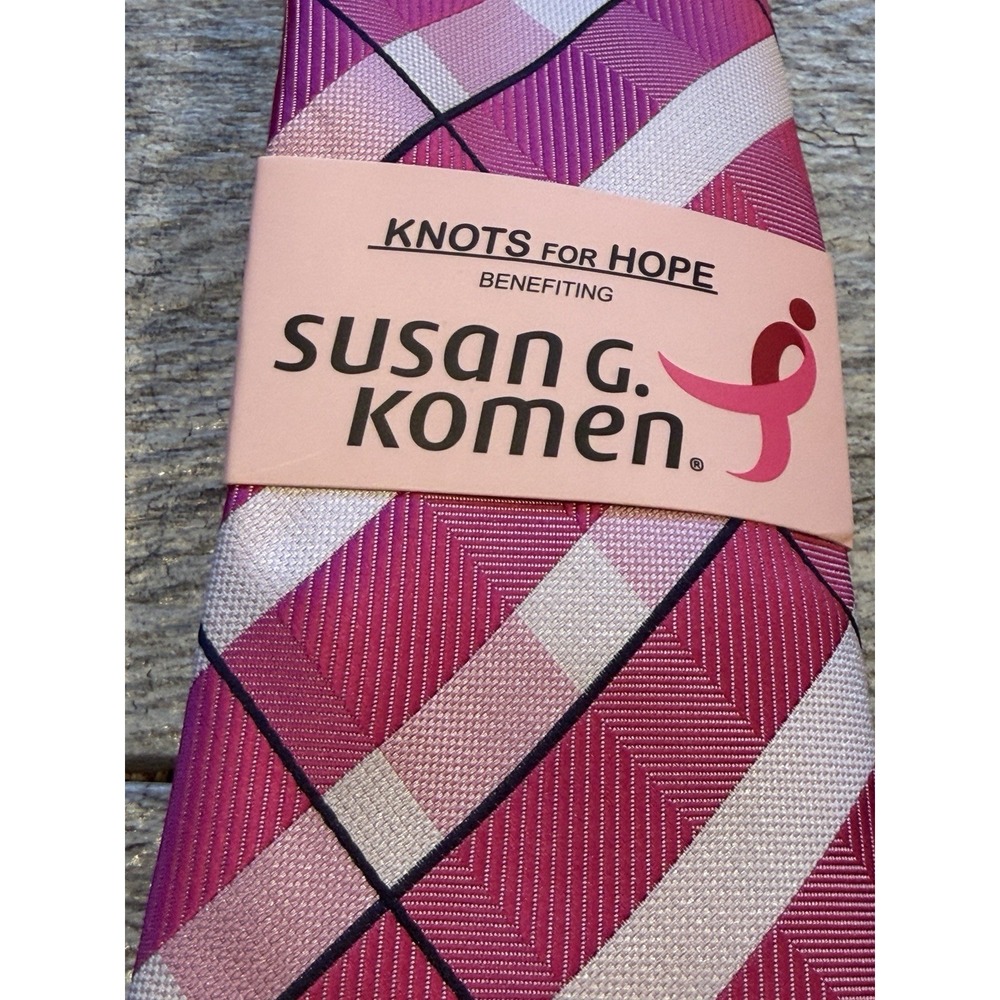 NWT Novelty necktie for‎ Breast Cancer Awareness Pink Plaid Knots for Hope Mens